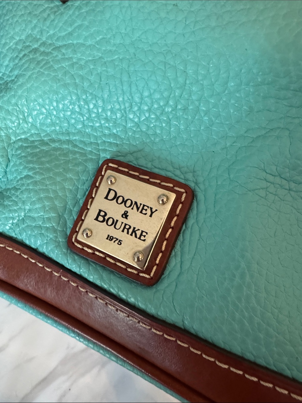 Dooney & Bourke Turquoise and Brown Pebble Leather Mini Satchel - Picture 6 of 9
